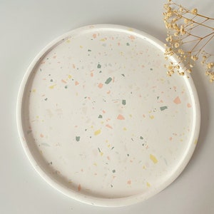 Soft Color Terrazzo Large Round Tray, Decorative Table Trays, Large Serving Tray, Catchall Round Tray, Table Centerpiece, Housewarming Gifts image 5