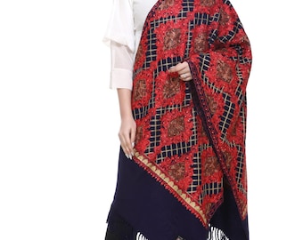 NEW Kashmiri Embroidery Indian Shawl Stole Scarf Wrap / NAVY BLUE