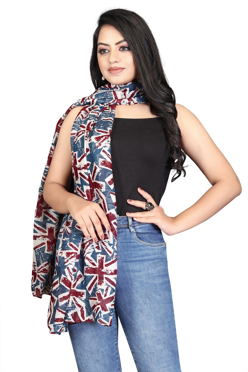 Union Jack Women's UK British Flag Small Print Fashion Scarf / DENIM