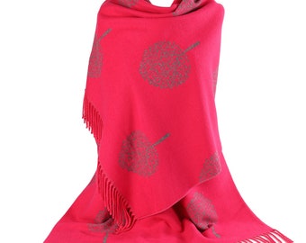 Women's Tree Of Life Blanket Scarf Winter Scarfs Reversible Pashmina Shawl Women's Scarves & Wraps Ladies Scarf Thick Blanket HOTPINK / GREY