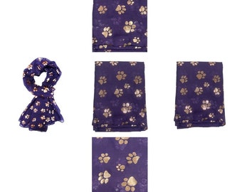 Ladies Women's Fashion Gold Foil Cat Dog Paw Scarf for Pet Dog Lover Mother Gift / PURPLE