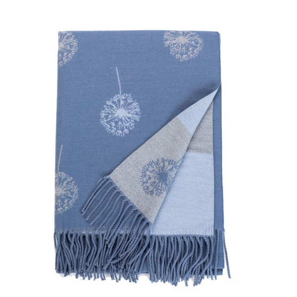 Pissenlit Print Winter Scarf Wrap Pashmina Reversible Warm Blanket Scarves / DENIM BLUE