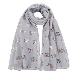 Women's Elephant Print Glitter Rose Gold Scarf Silver