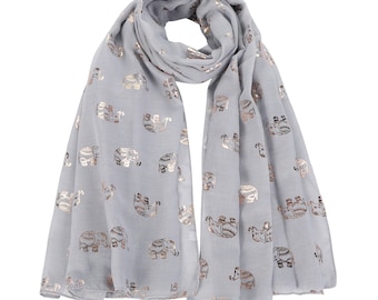 Women's Elephant Print Glitter Rose Gold Scarf