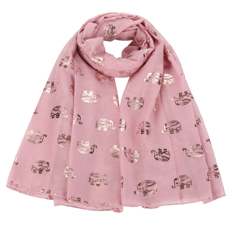 Women's Elephant Print Glitter Rose Gold Scarf Dusty Pink