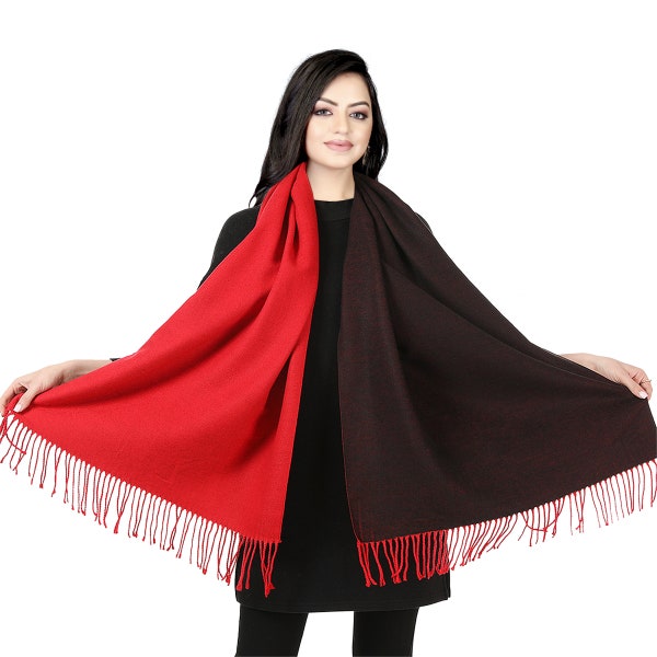 Cashmere Feel Scarfs For Women Soft Pashmina Shawls And Wraps Reversible Long Large Winter Warm Thick Ladies Scarves Woman's Gifts RED/BLACK
