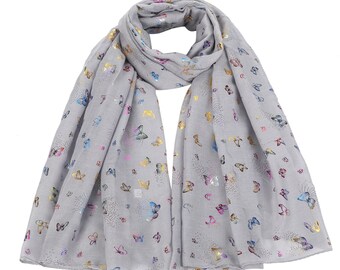 New Design New Look Multi Glitter Butterfly Scarf Women's Print Scarves