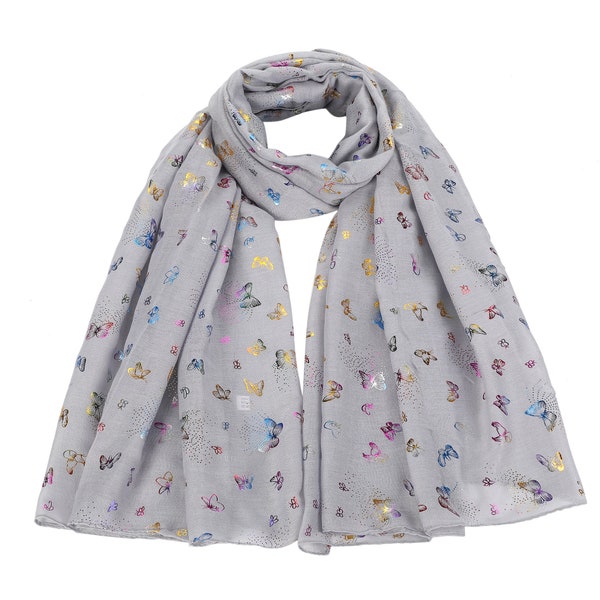 New Design New Look Multi Glitter Butterfly Scarf Women's Print Scarves