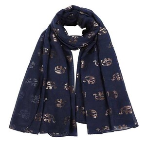 Women's Elephant Print Glitter Rose Gold Scarf Navy Blue