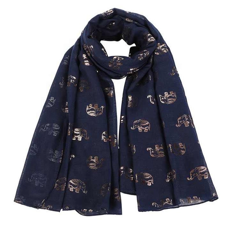 Écharpe Femme Or Rose Paillettes Imprimé Éléphant Navy Blue