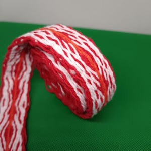 Handgewebte Brettchenborte aus Baumwolle, rot-orange-weiß, 2,6 cm breite, vom Feuer inspiriert