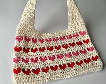 Crochet Valentine's Tote Bag Pattern - Handmade Crochet Heart Handbag Pattern, Beginner-Friendly, PDF File