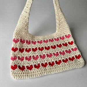 Crochet Valentine&#39;s Tote Bag Pattern - Handmade Crochet Heart Handbag Pattern, Beginner-Friendly, PDF File