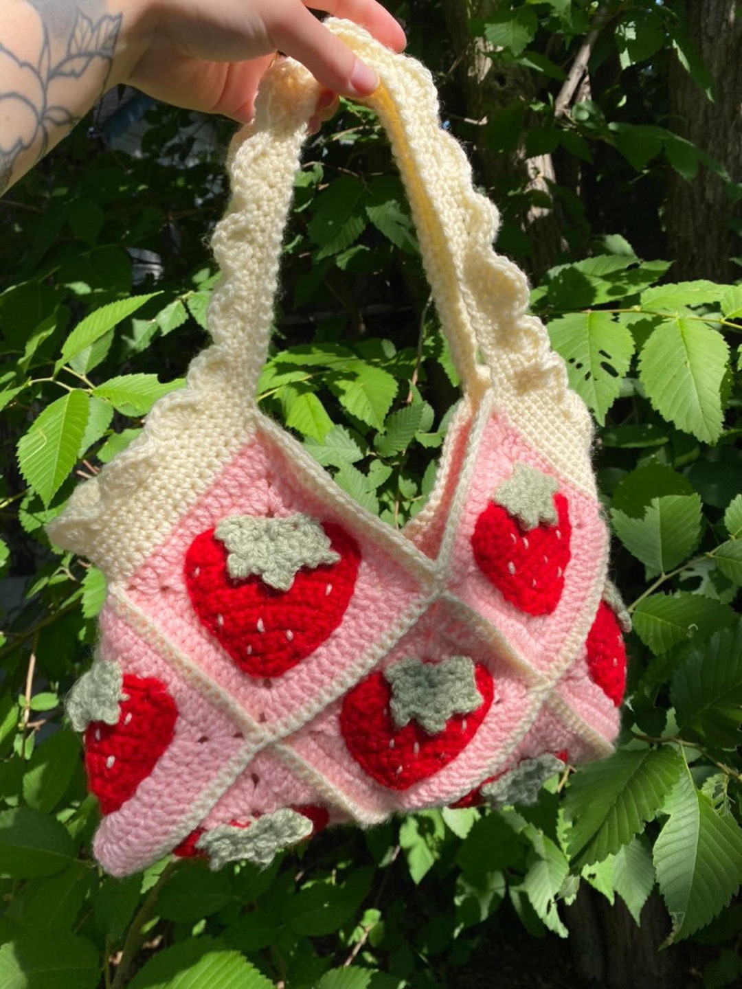 Strawberry Crochet Tote Bag Pattern, Granny Square Tote Bag