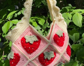 Strawberry Crochet Tote Bag Pattern, Granny Square Tote Bag Crochet Pattern, PDF Only