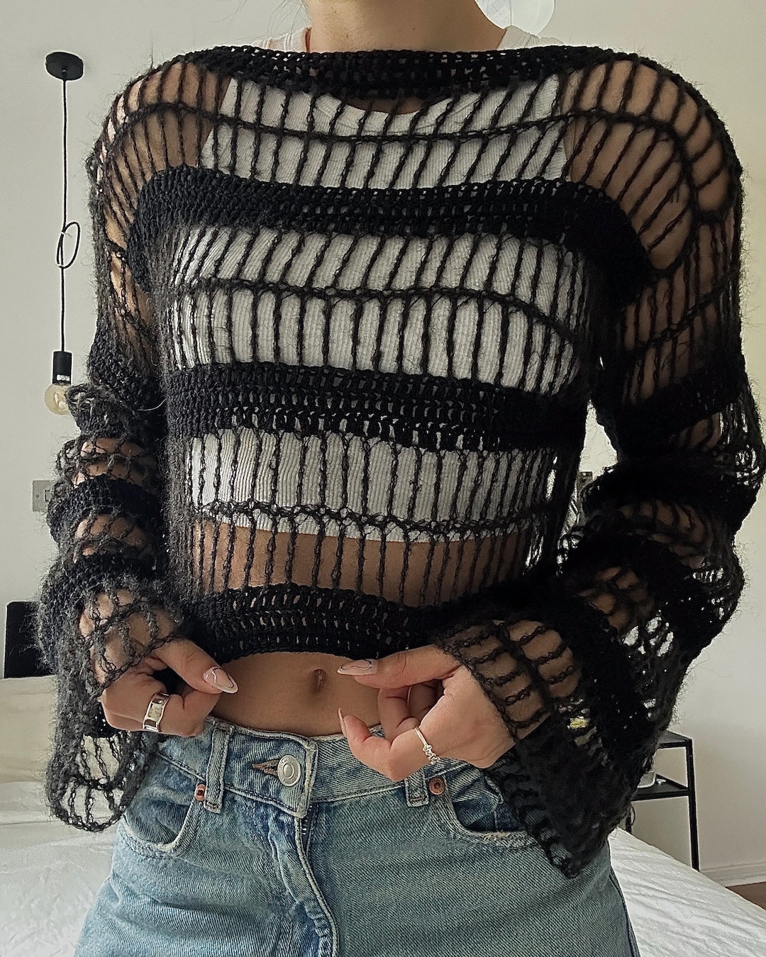 leinwände Mix Yarn Crochet Top / Black leinwände Mix Yarn Crochet Top / Black