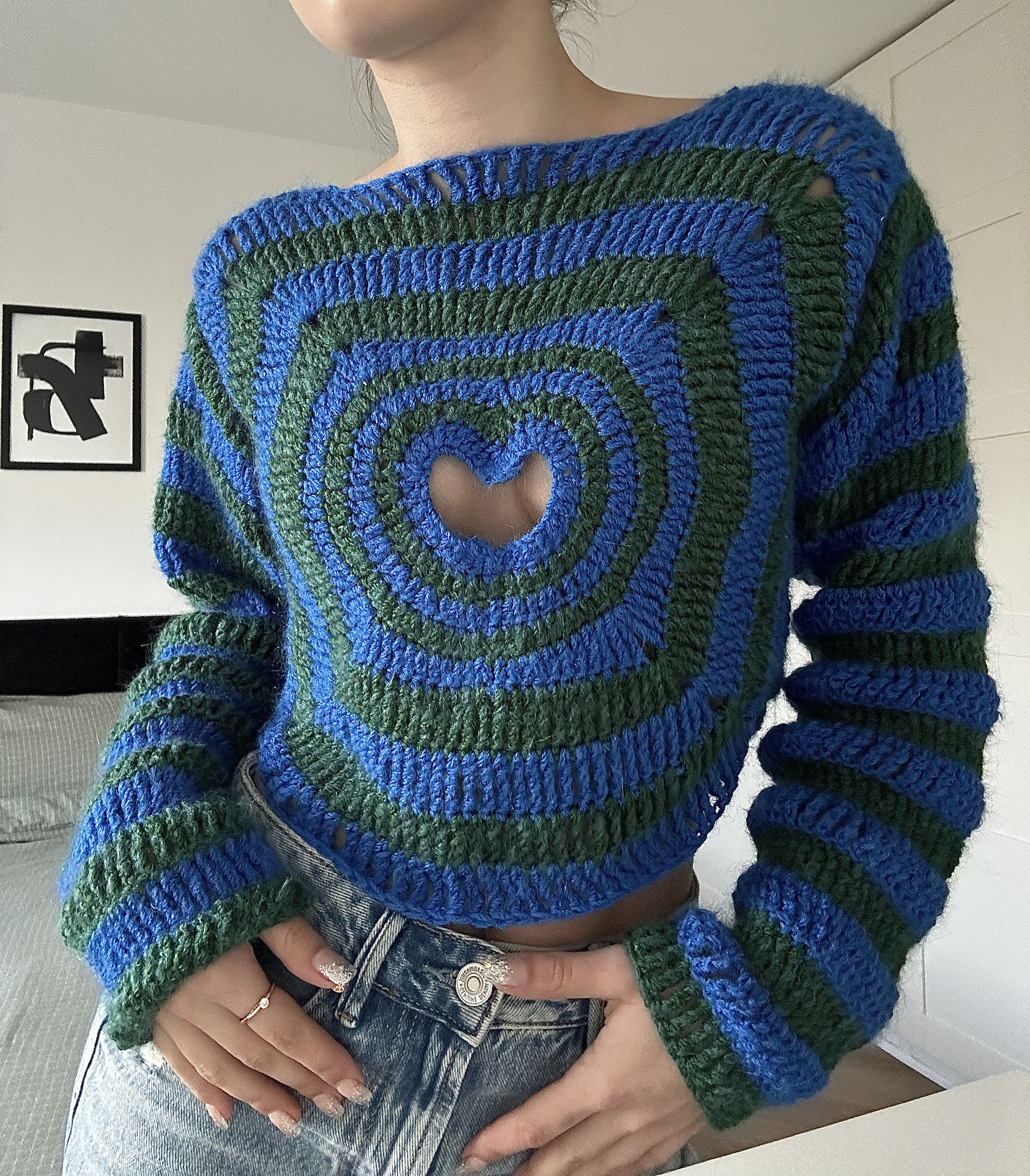 Crochet Heart Cut Out Sweater Pattern, Heartburn Crochet Long