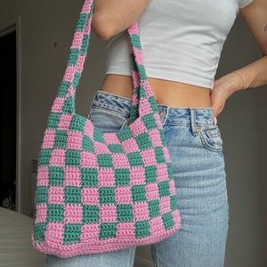Crochet checkered tote bag pattern I Crochet shoulder bag pattern I Kenikse Crochet