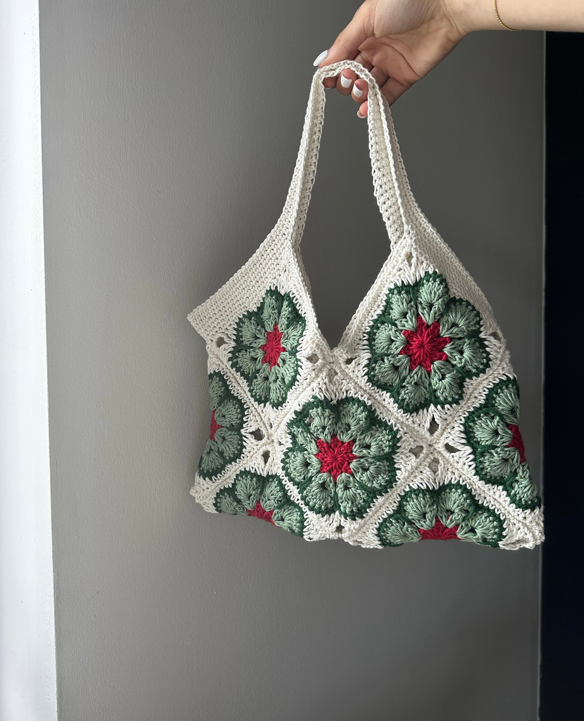 Crochet African Flower Granny Square Tote Bag I Kenikse Crochet - Etsy