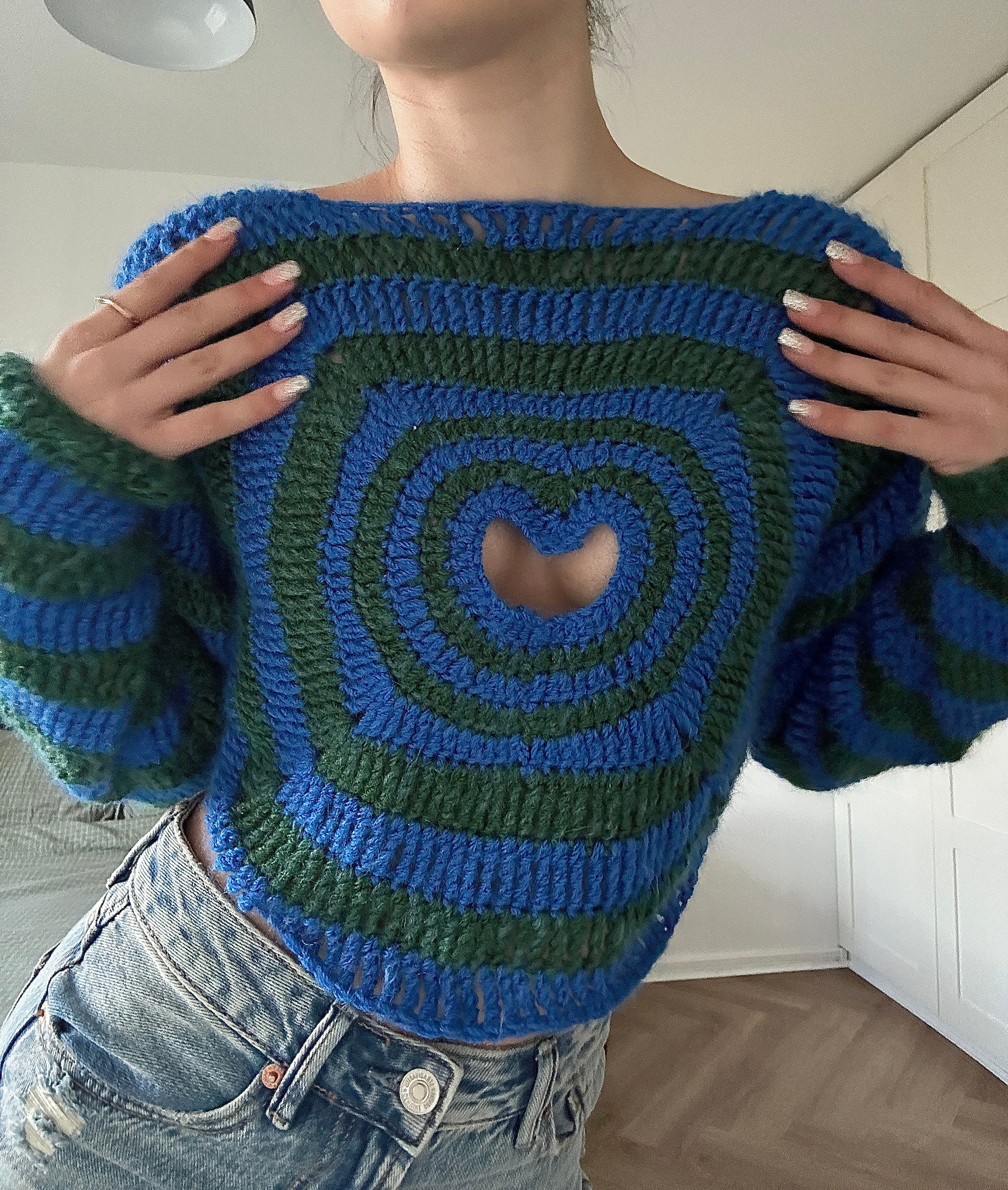 Crochet Heart Cut Out Sweater Pattern, Heartburn Crochet Long