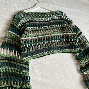 Crochet Cropped Long Sleeve Shrug Pattern I Crochet Mesh Sweater Top Pattern I Multi Stitch Pullover Pattern PDF I Kenikse Crochet image 10