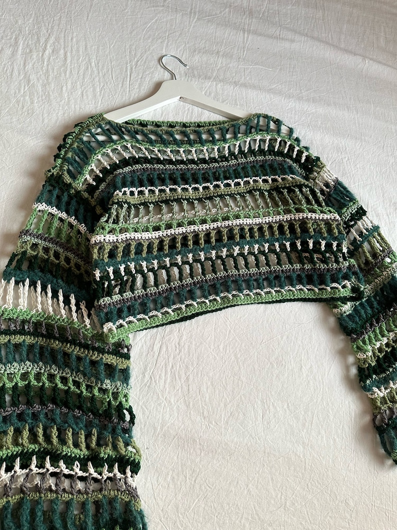 Crochet Cropped Langarm Shrug Muster I Crochet Mesh Sweater Top Muster I Multi Stitch Pullover Pattern PDF I Kenikse Crochet Bild 10