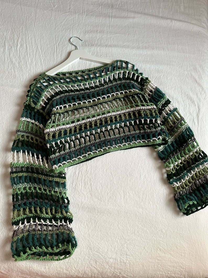 Crochet Cropped Long Sleeve Shrug Pattern I Crochet Mesh Sweater Top Pattern I Multi Stitch Pullover Pattern PDF I Kenikse Crochet image 4