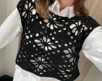 The Darth Top floral crochet vest handmade pdf pattern