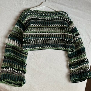 Crochet Cropped Long Sleeve Shrug Pattern I Crochet Mesh Sweater Top Pattern I Multi Stitch Pullover Pattern PDF I Kenikse Crochet image 5