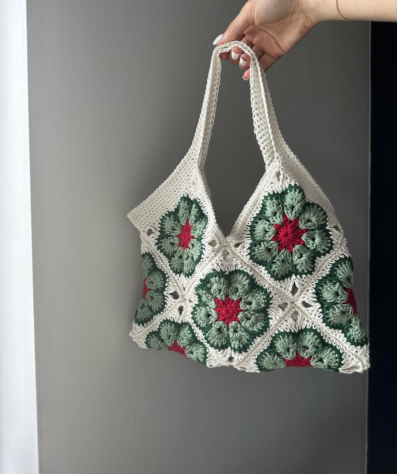 Crochet African Flower Granny Square Tote Bag I Kenikse Crochet - Etsy UK