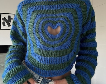 Häkeln Sie Herz Ausschnitt Pullover Muster, Sodbrennen Häkeln Langarm Top Muster für Größen XS-XXL, Kenikse Crochet