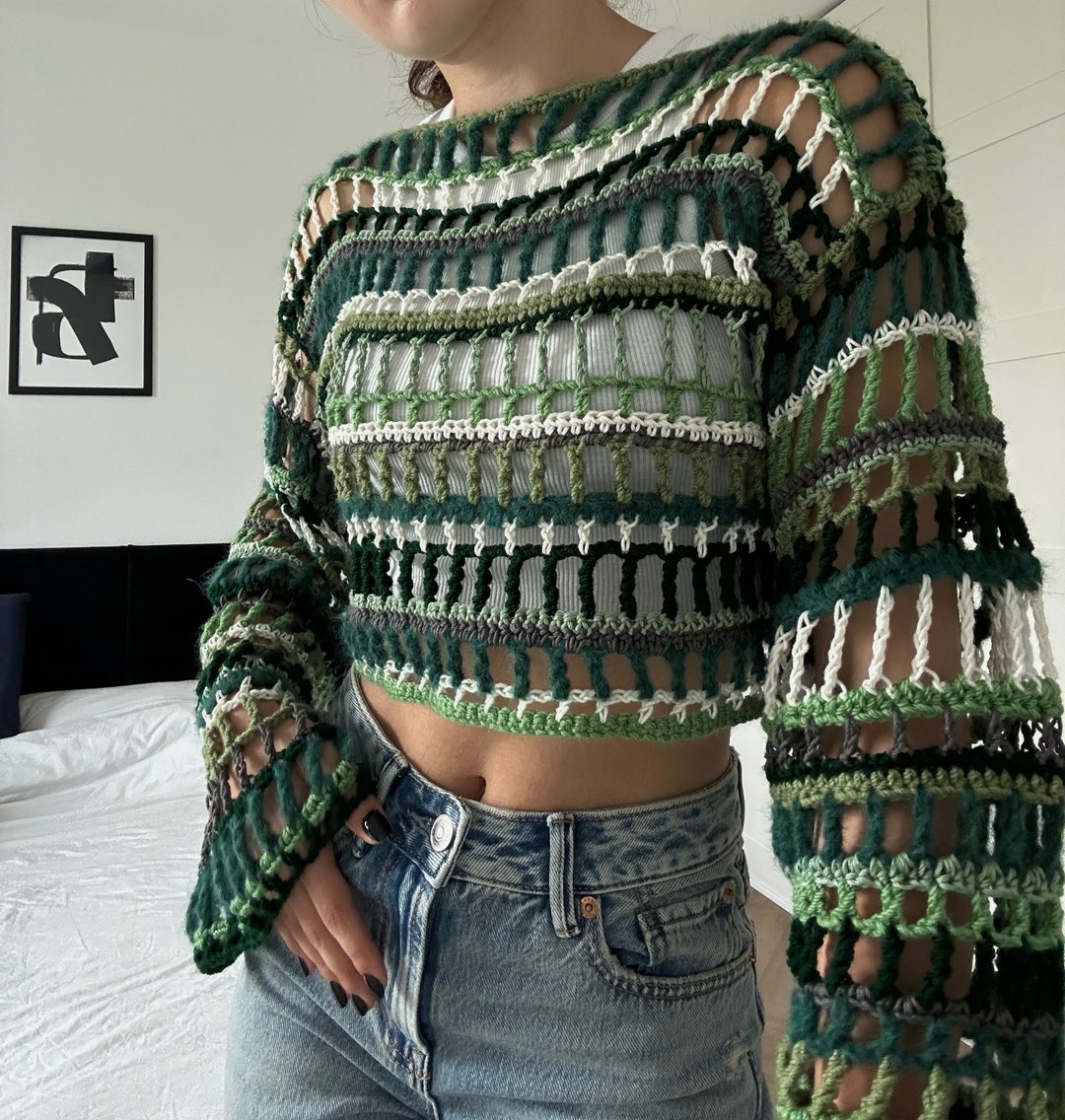 bralette finished! made from recycled jeans yarn! : r/crochet