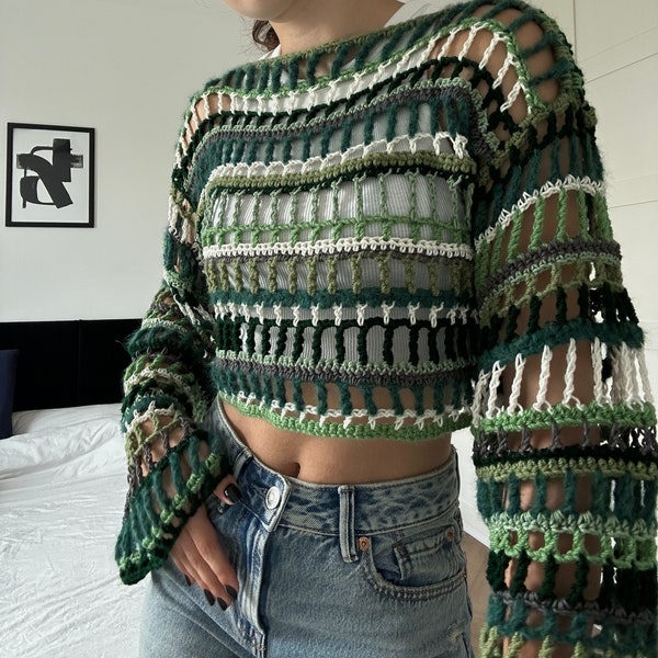 Crochet Mesh Sweater Pattern | Long Sleeve Shrug Top (PDF Pattern)