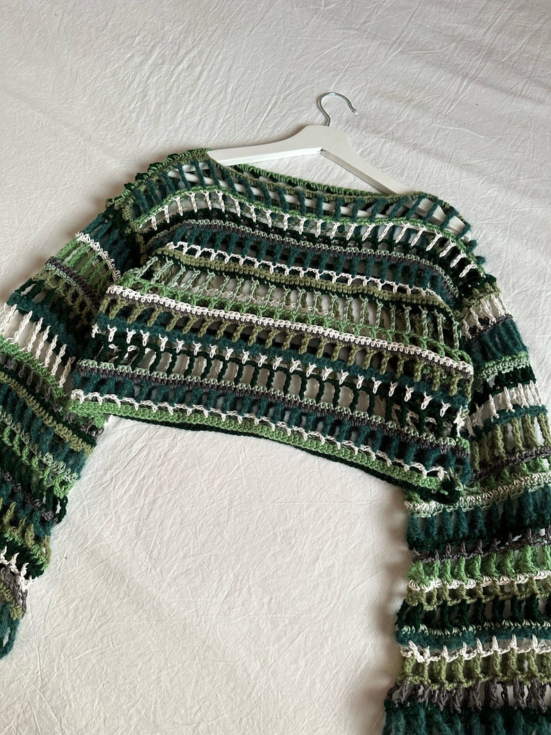 Crochet Cropped Long Sleeve Shrug Pattern I Crochet Mesh Sweater Top Pattern I Multi Stitch Pullover Pattern PDF I Kenikse Crochet image 9