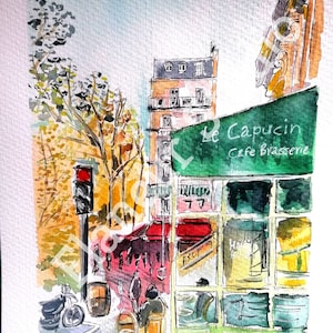 Dipinto originale ad acquerello Paris Café n. 1