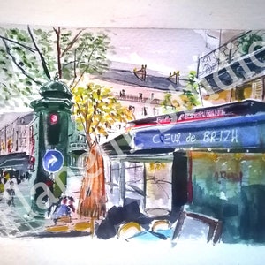 Dipinto originale ad acquerello Paris Café n. 4