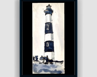 Impresión de pintura en tinta china de faro sobre papel Canson