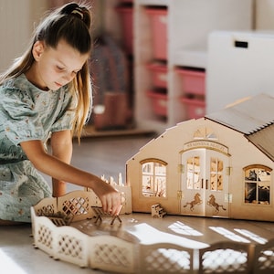 Wooden Toy Horse Stable with Lighting & Accessories