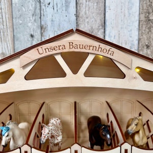 Parapet stable set, 18 stalls Horse stable, Wooden toy barn, Pferdestall Holz accessories lighting for Collecta, Papo, Schleich image 10