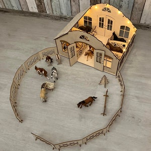 Wooden Horse Stable with Lighting: Fits Schleich, Collecta, Breyer