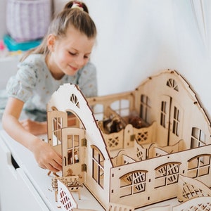 Wooden horse stable with 6 stalls - 41 PARTS, lighting - Schleich Collecta, Breyer - 16 pieces of fence
