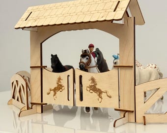 Wooden stud farm entrance gate, accessories, suitable for Schleich, Papo, Breyer and Collecta horses