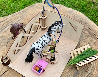 Washer and accessories for cleaning horses Schleich, Breyer, Collecta. Wooden washcloth