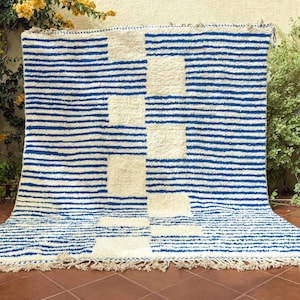 Moroccan rug blue - Berber rug - Custom Moroccan rug - Beni ourain rug - Handmade rug - Abstract Wool rug - blue rug - moroccan blue rug