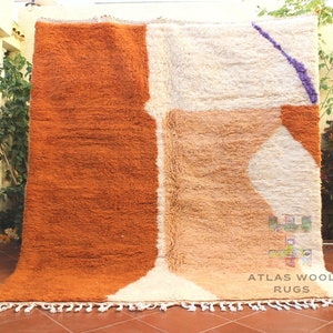 Moroccan Rug, Orange Abstract Wool Berber Carpet, Handmade Beni Ourain Rug, Tribal Moroccan decor for Living Room, Vintage Berber carpet