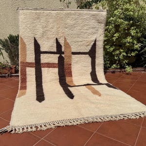 Berber Wool Carpet 5x8 ft - Handmade Moroccan Rug, Beni Ourain Wool Area Rug, Authentic Tribal Carpet, Boho Moroccan Home Decor