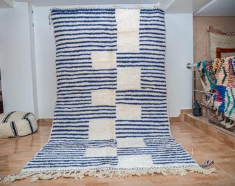 Handmade Blue Moroccan Wool Rug, Geometric Berber Carpet