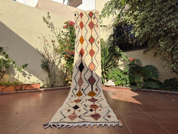 MOROCCAN HALLWAY RUG – Handmade runner rug – Colorful Narrow Beni ourain rug – Berber runner carpet - Azilal Runner rug - Genuine wool rug