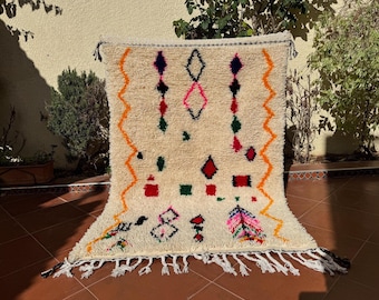 Handmade Moroccan Berber Wool Rug, Colorful Boho Decor (3.4x4.9ft)