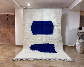 Blue Moroccan Rug – Handmade Berber Wool Beni Ourain Carpet